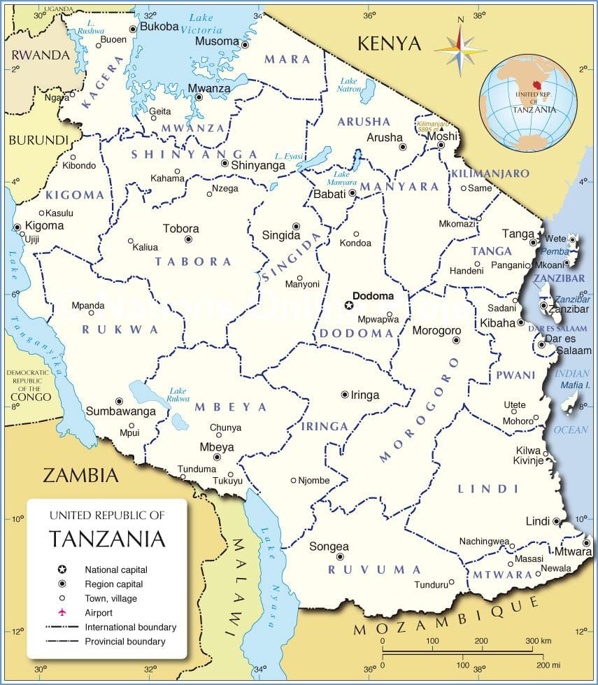 tanzánia administratívnej mape