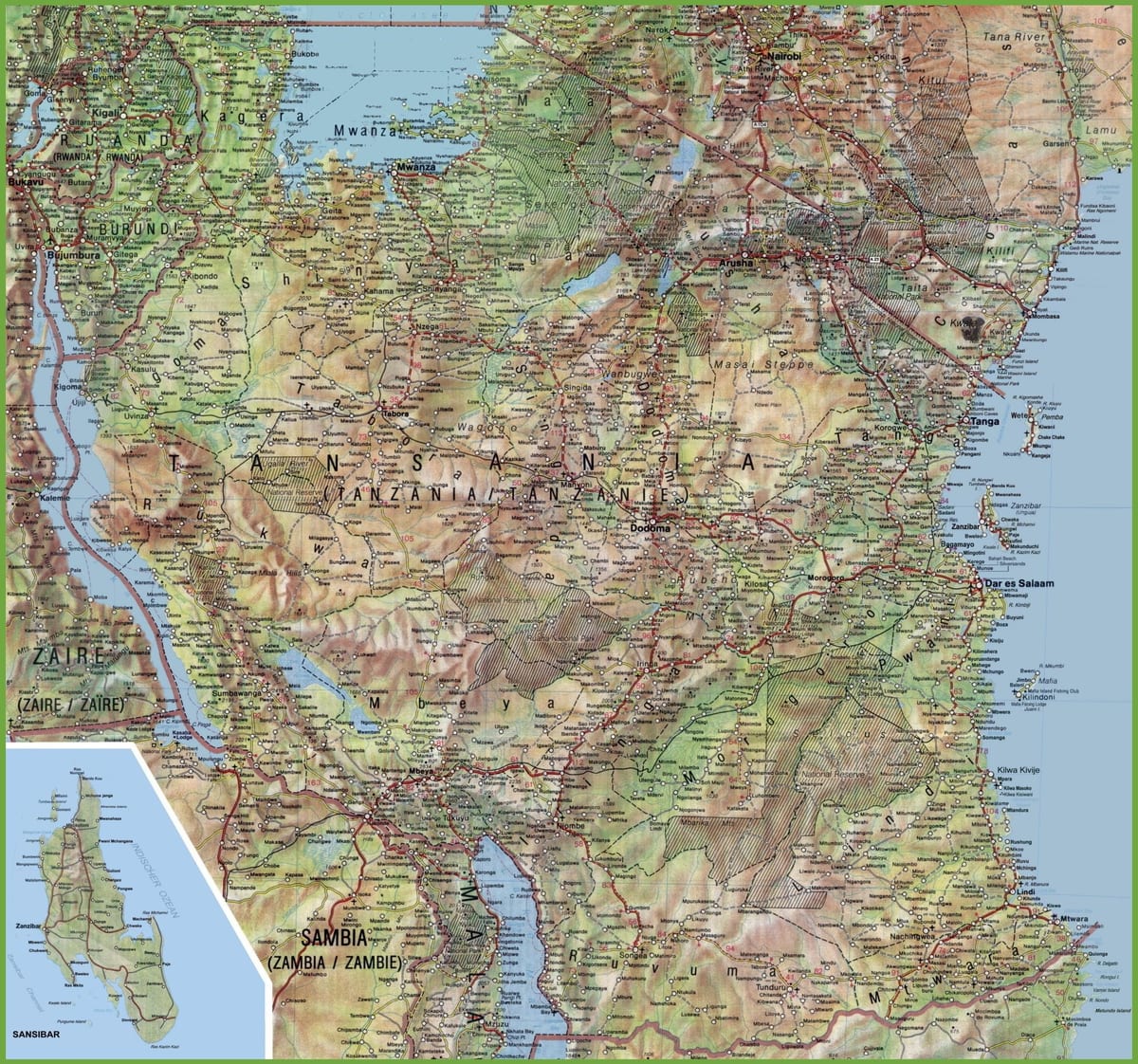 Mapa podrobné tanzánia