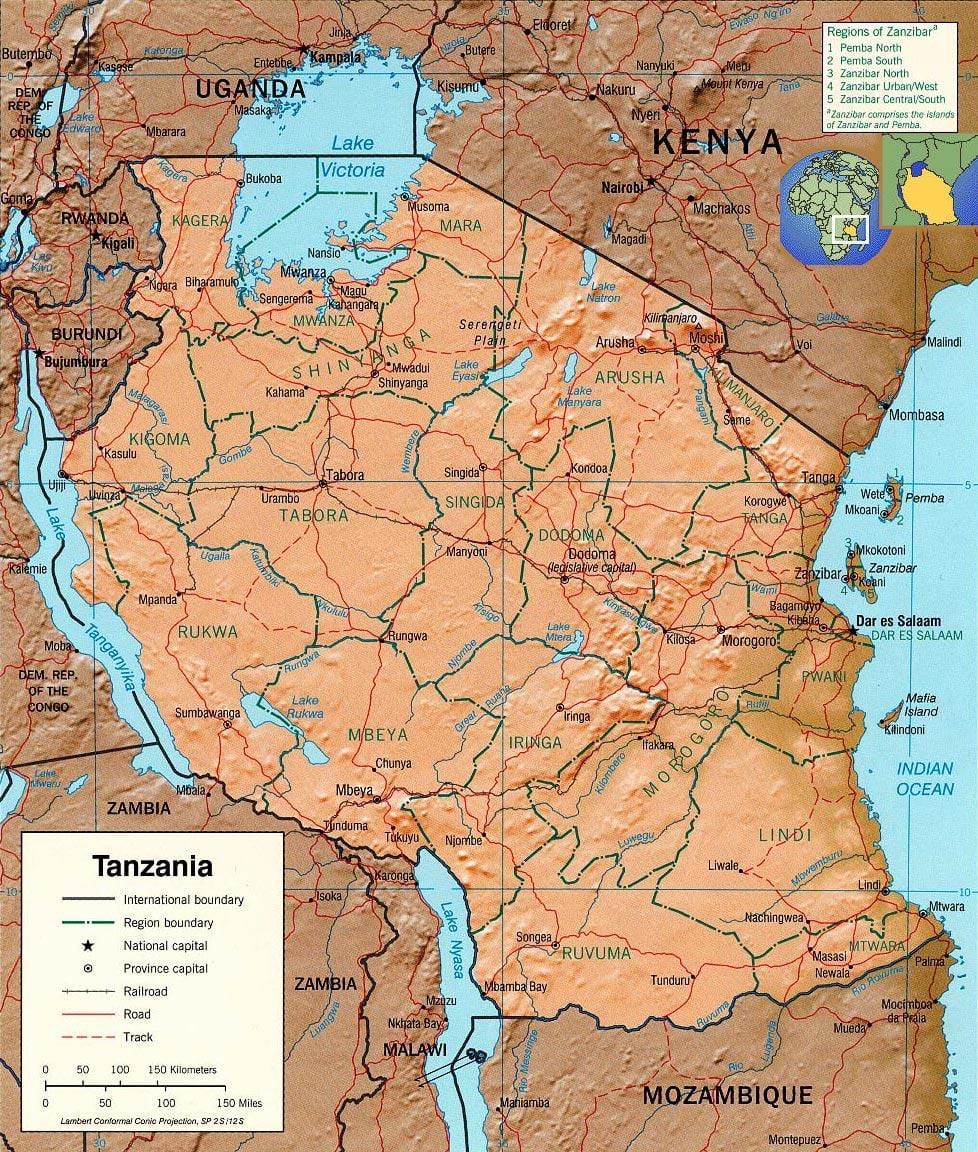 tanzánia geografickú mapu