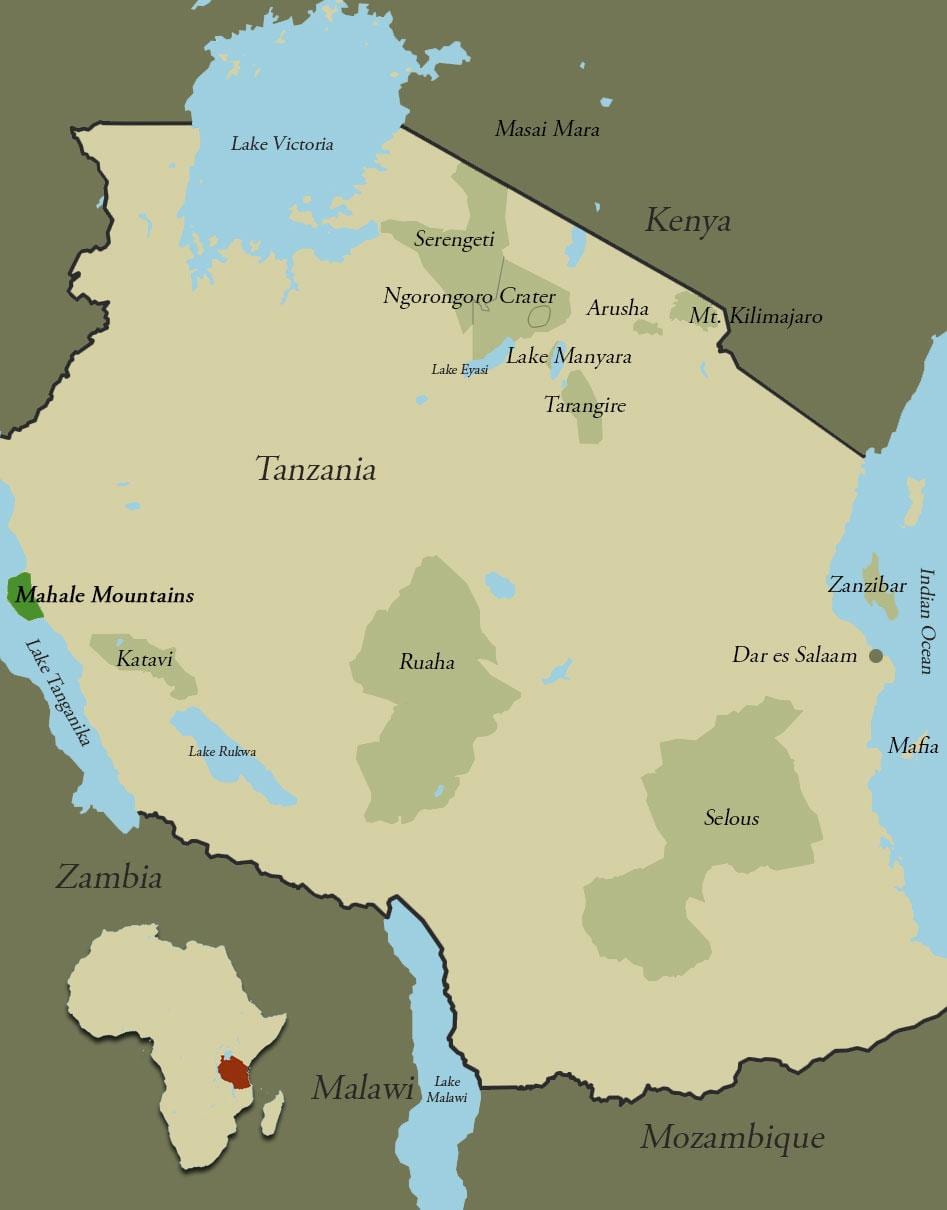 Mapa tanzánia horách