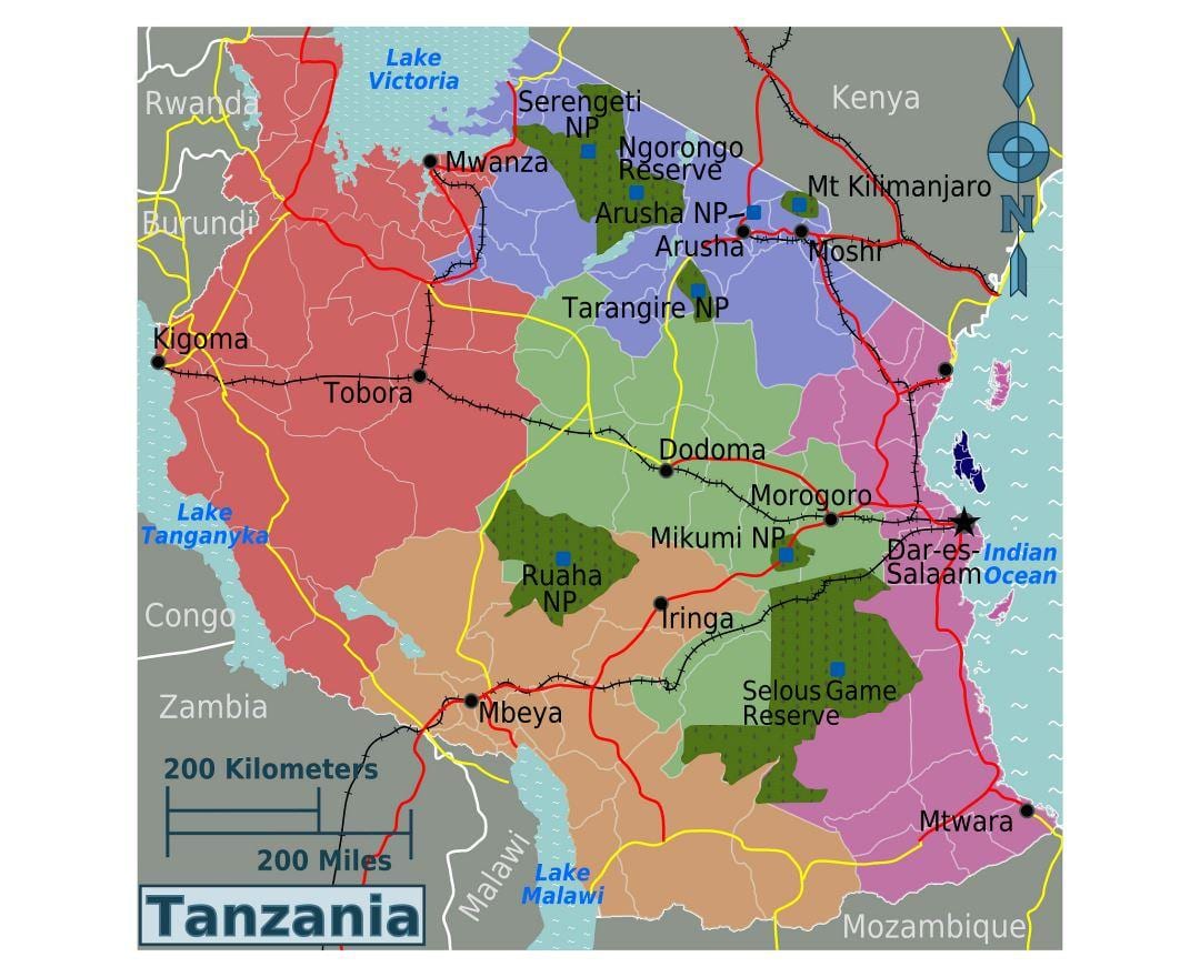 Mapa tanzánia jazyk