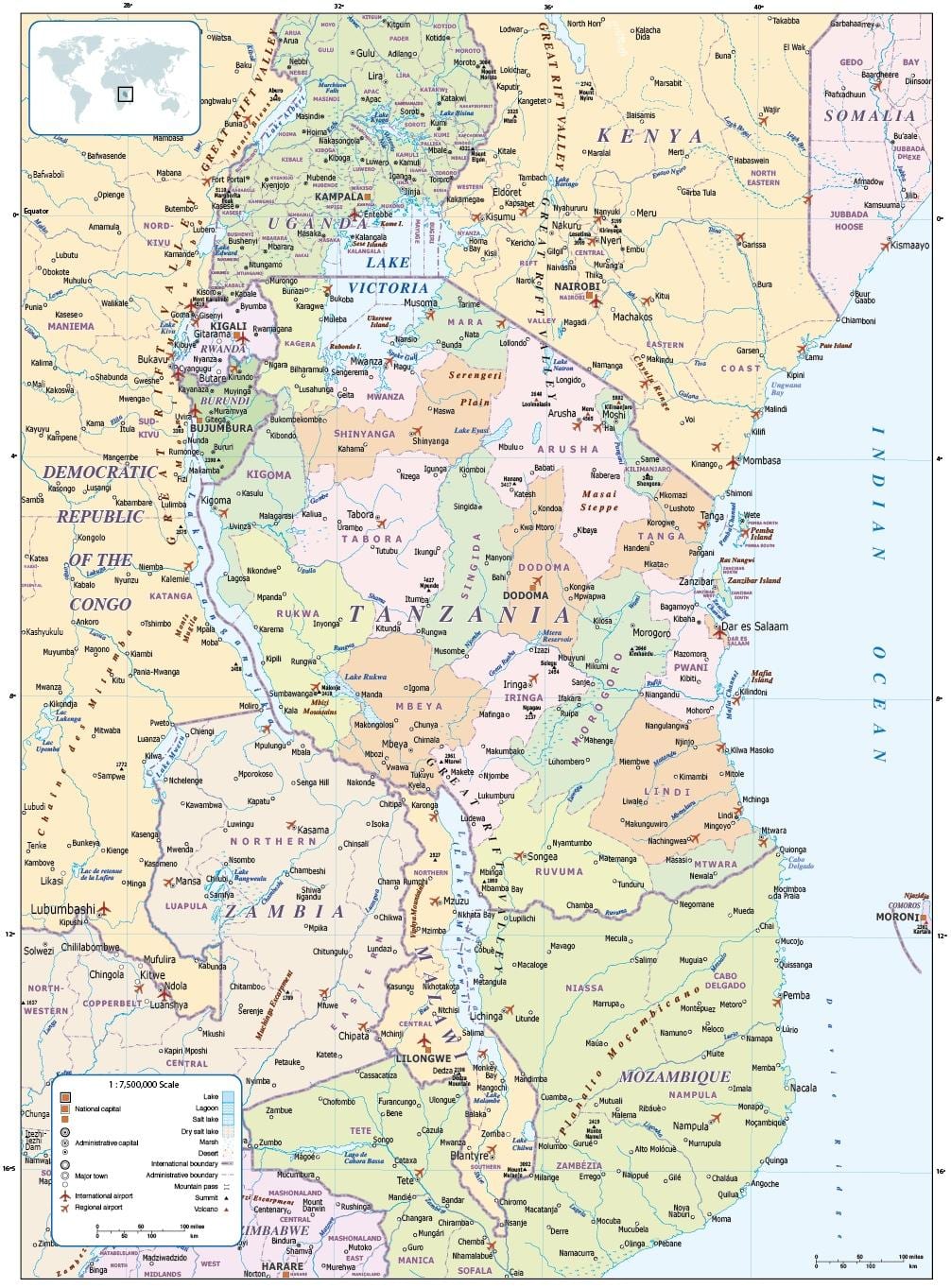 mapa tanzánia a okolitých krajín