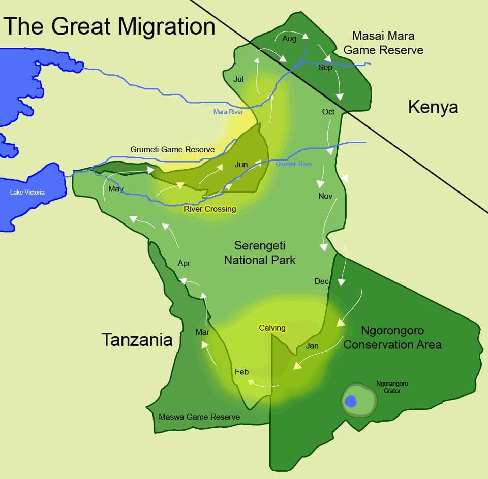 Mapa tanzánia migrácie