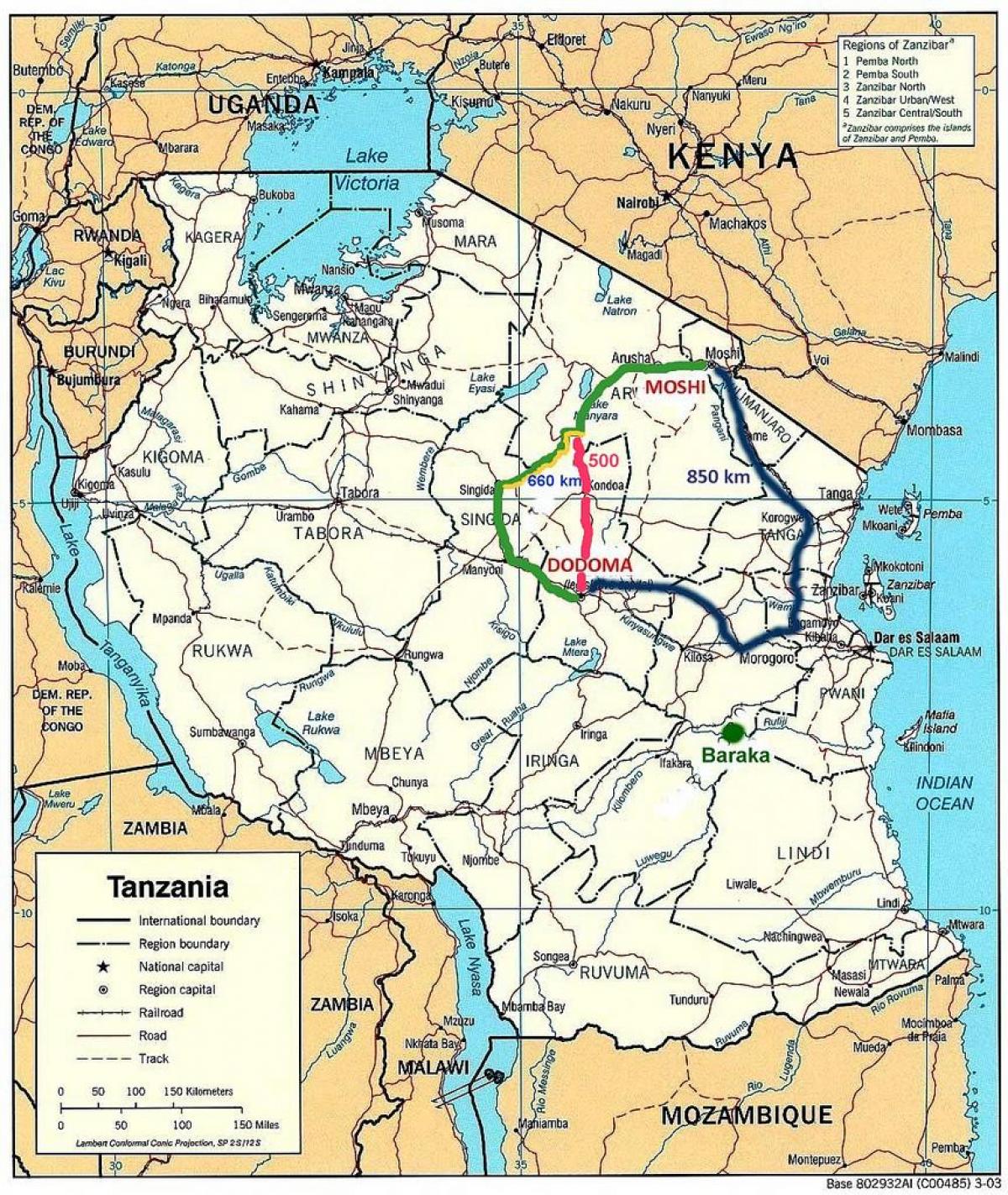 tanzánia cestnej siete mapu