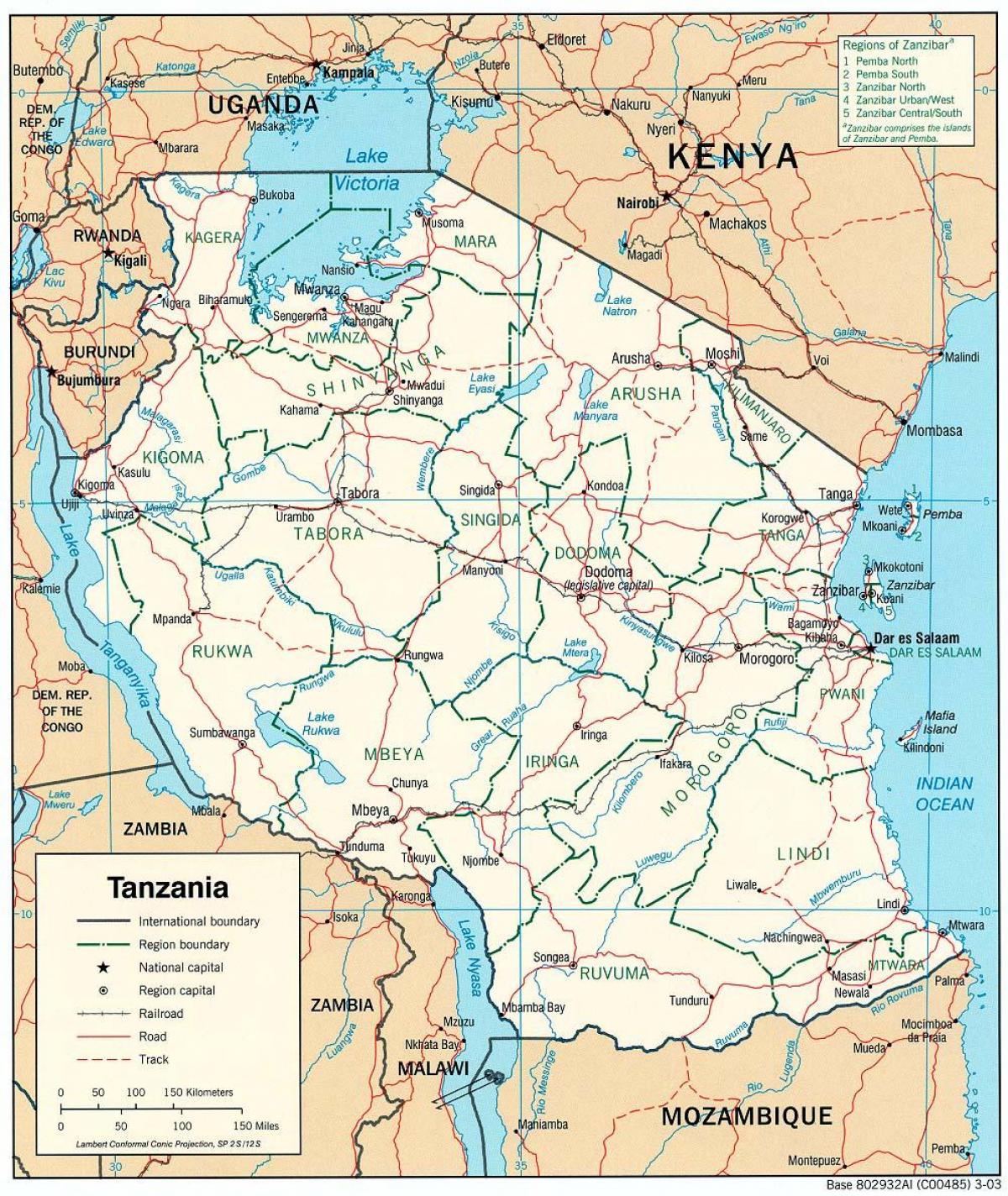 mapa tanzánia s mestá