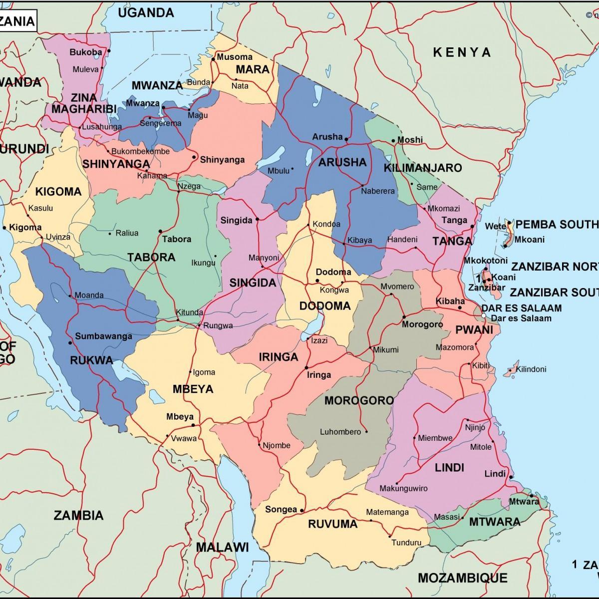 Mapa tanzánia politické