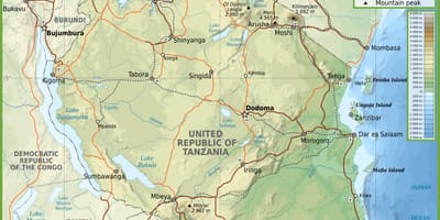 Mapa cestnej tanzánia s vzdialenosti