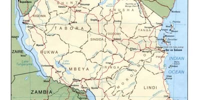 Mapa historické miesta v tanzánii