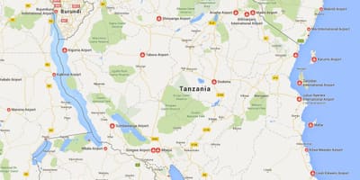 Mapa tanzánia letiská 