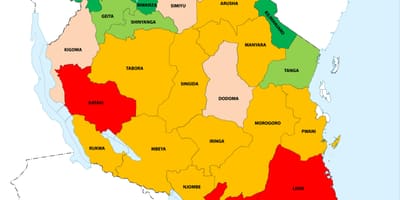 Tanzánia hustota obyvateľstva mapu