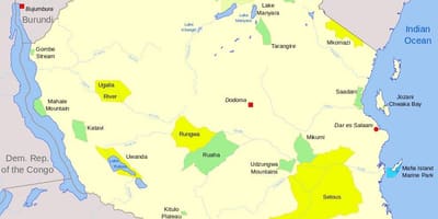 Mapa tanzánia-národné parky a revíroch