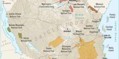 Mapa safari tanzánie 